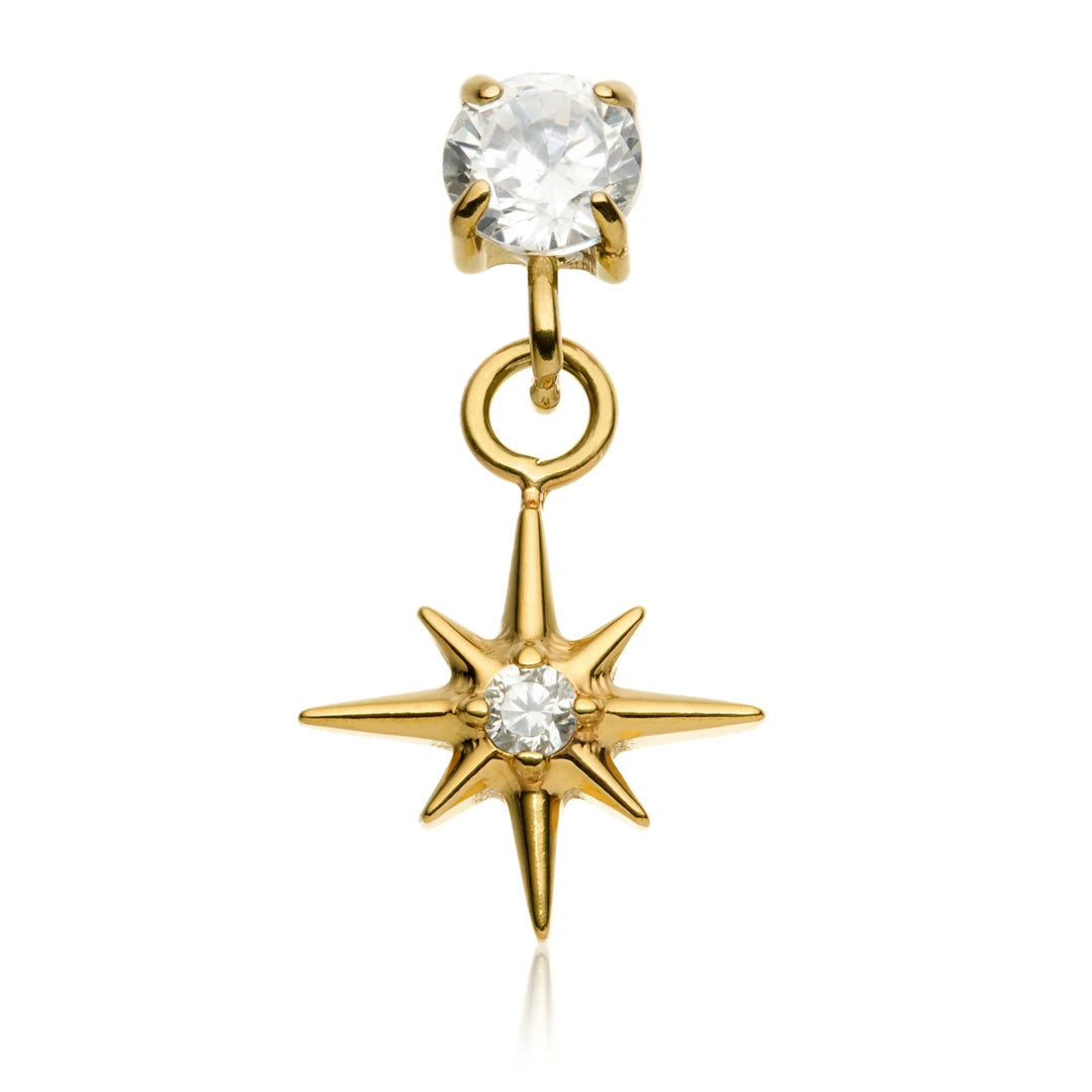 Gold PVD Ti Internal Prong With Hanging Jewelled North Star Attachment