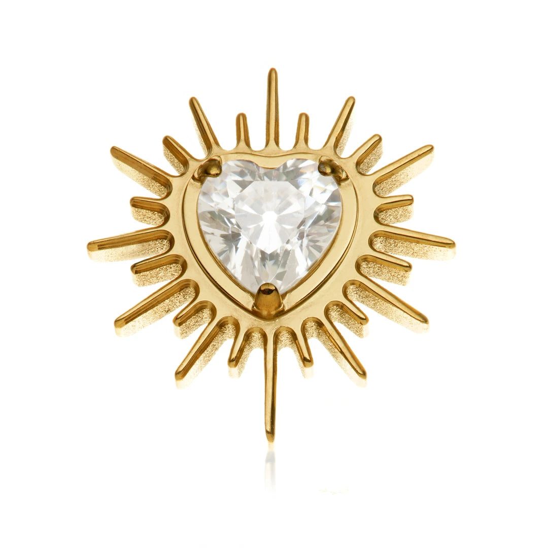 Gold PVD Ti Internal Jewelled Spiked Heart Attachment