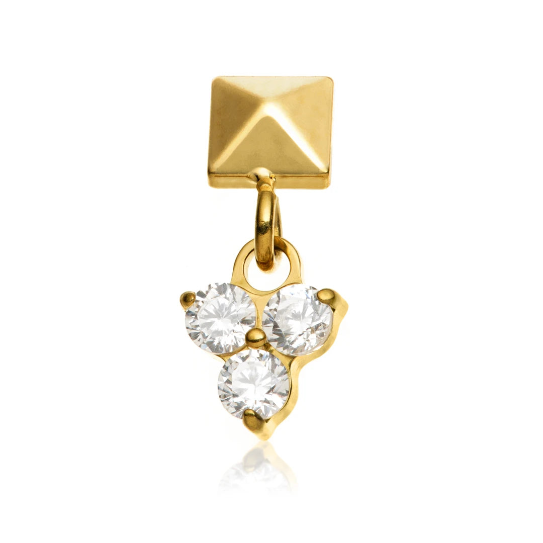 Gold PVD Ti Internal Square Attachment With Hanging Trinity Charm