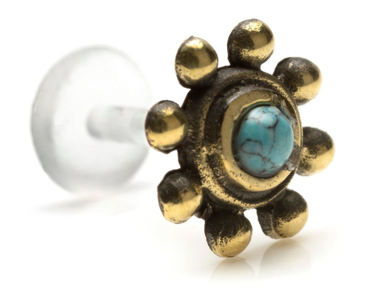 1x Turquoise Rose Bronze & Plastic Labret