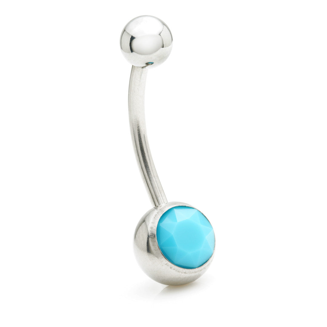 Steel External Single Jewelled Navel -1.6-8-Turquoise