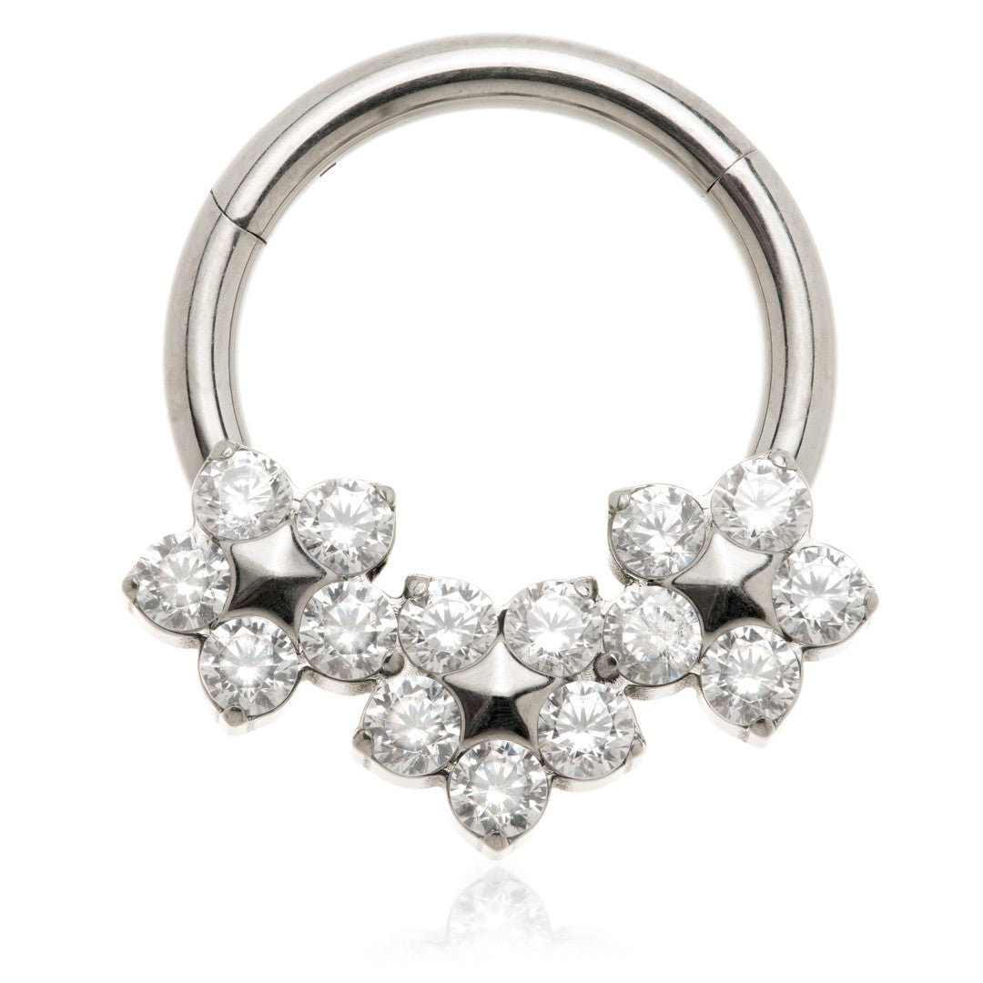 Titanium Front Facing Triple Jewelled Flower Hinged Ring