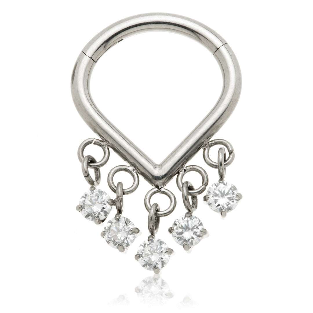 Ti Couture Titanium Wishbone Hanging Gem Hinged Ring