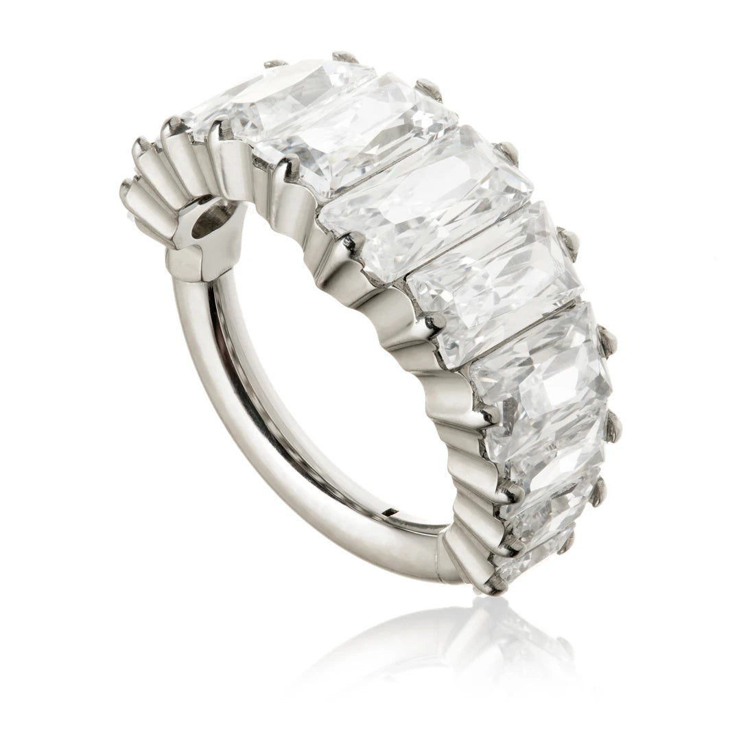 Titanium Jewelled Baguette Pavé Hinged Ring