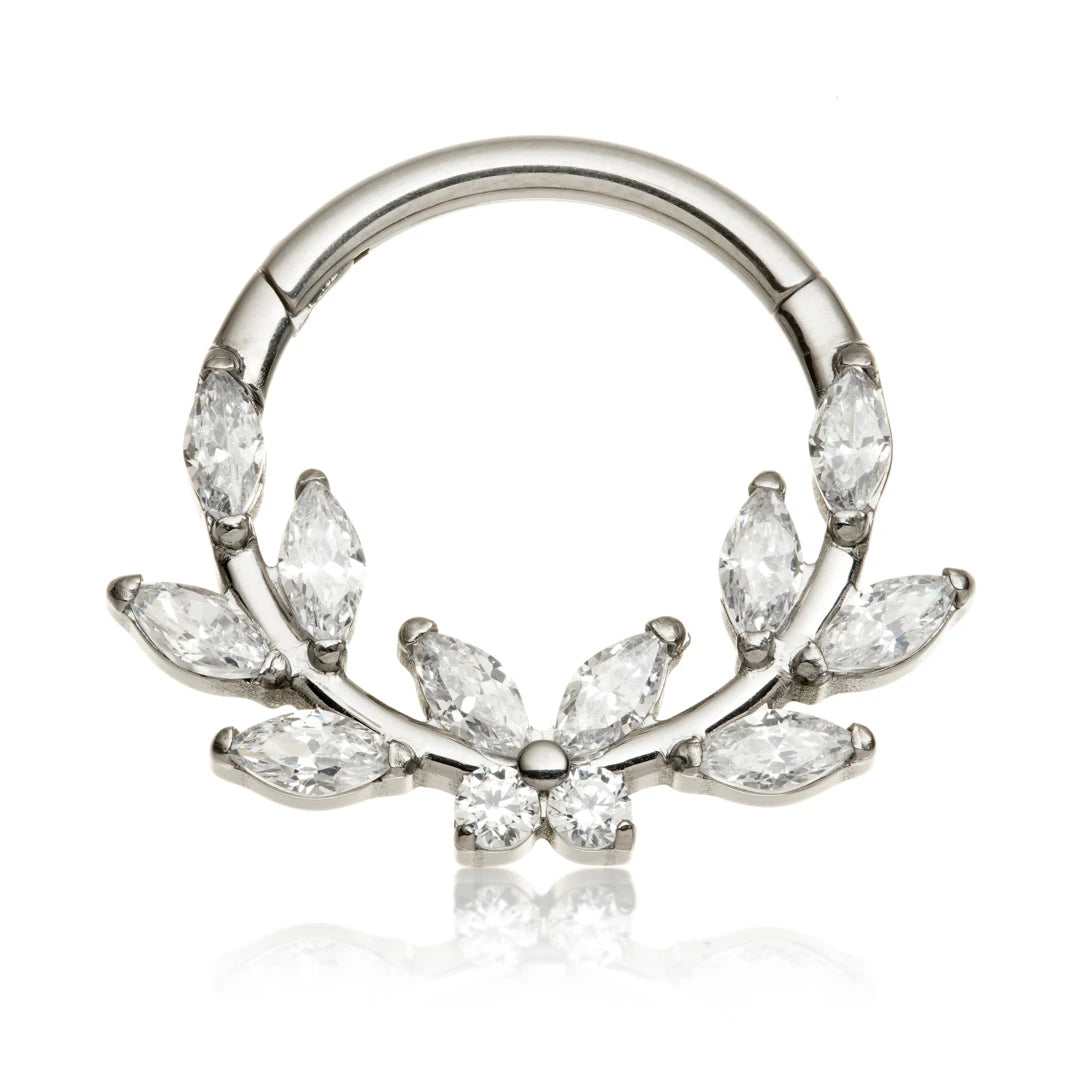 Titanium Jewelled Butterfly Leaf Hinged Ring