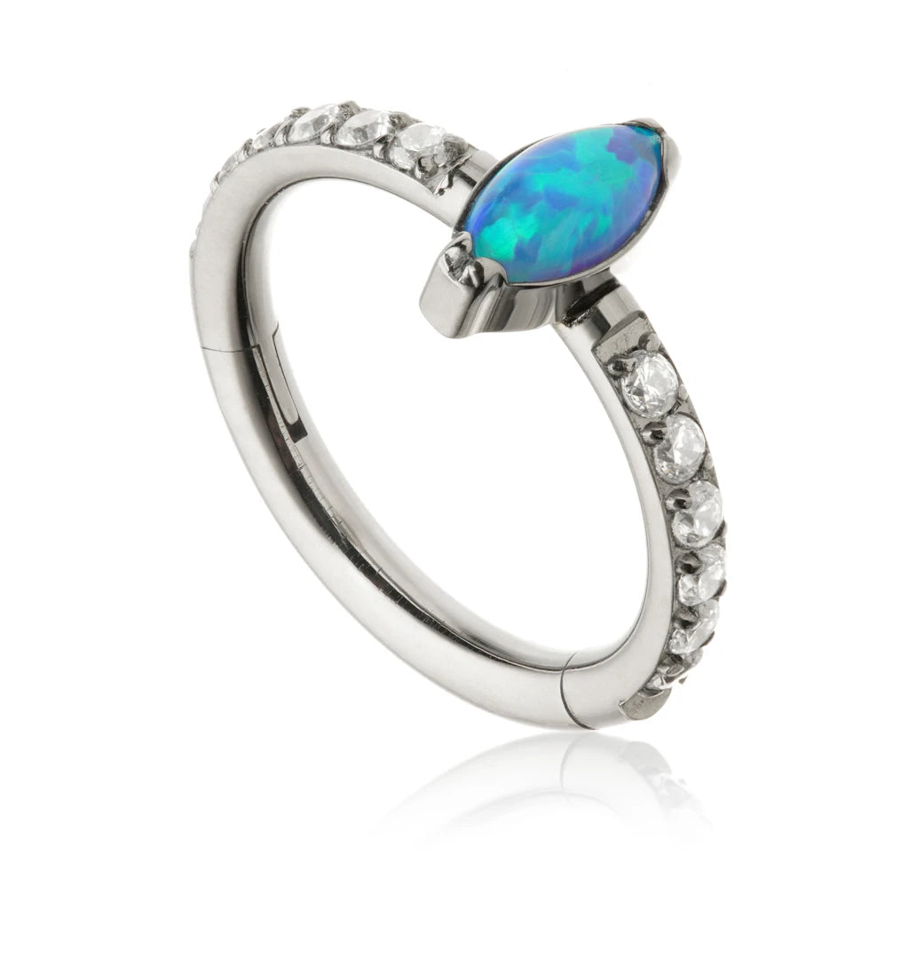 Ti Couture Pavé with Opal Marquise Hinged Ring