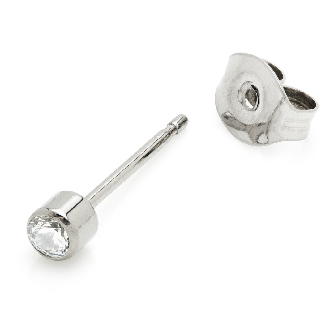 Titanium Bezel Gem Stud Earrings with Butterfly Backs (Pair)