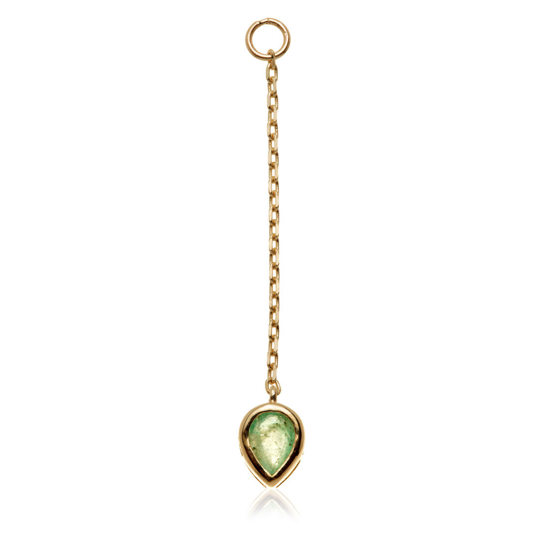 Solid 14ct Gold Hanging Emerald Teardrop Chain
