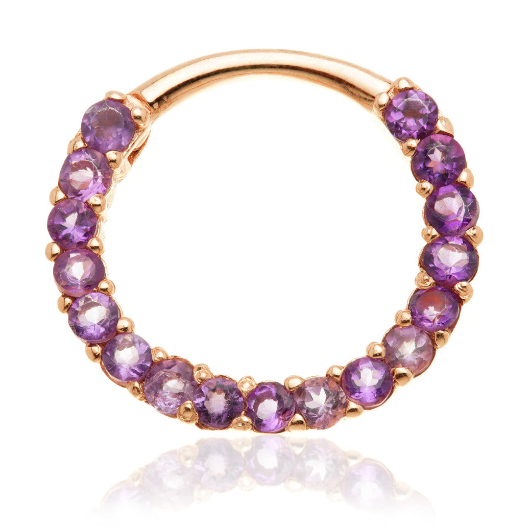 TL - 14ct Gold Amethyst Pavé Front Facing Hinge Ring