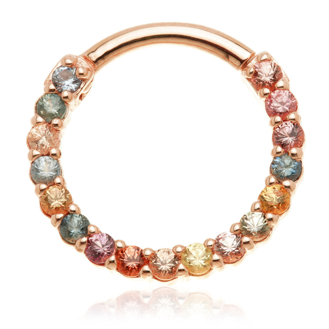 TL - 14ct Gold Multi Sapphire Pave Front Facing Hinge Daith Ring