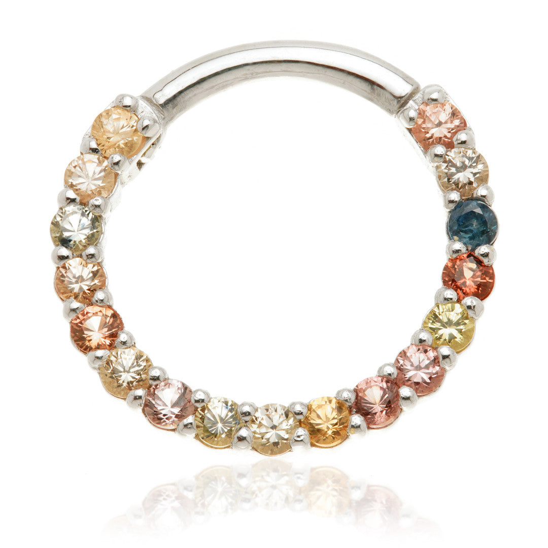 TL - 14ct Gold Multi Sapphire Pave Front Facing Hinge Daith Ring