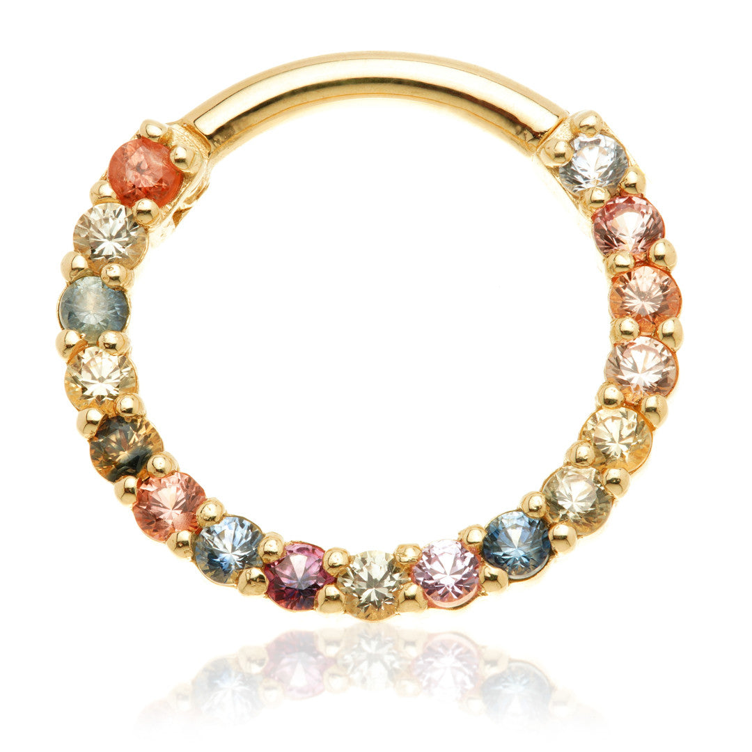 TL - 14ct Gold Multi Sapphire Pave Front Facing Hinge Daith Ring