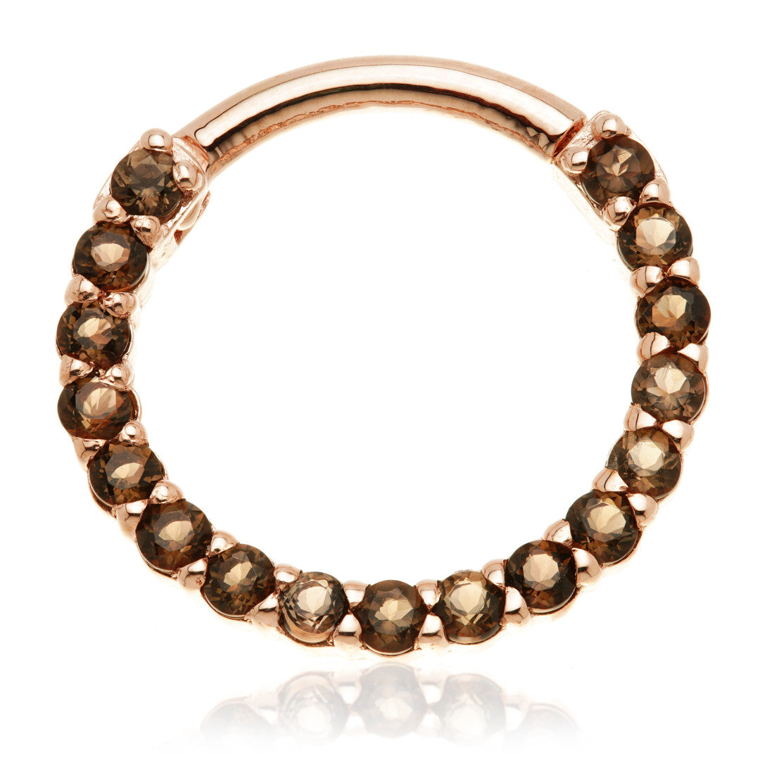 Solid 14ct Solid Gold Smokey Quartz Pavé Front Facing Hinge Ring