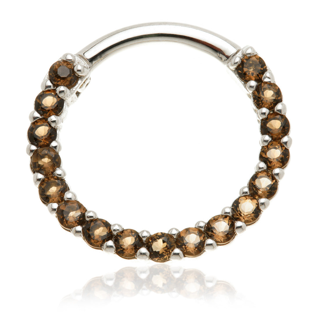 Solid 14ct Solid Gold Smokey Quartz Pavé Front Facing Hinge Ring