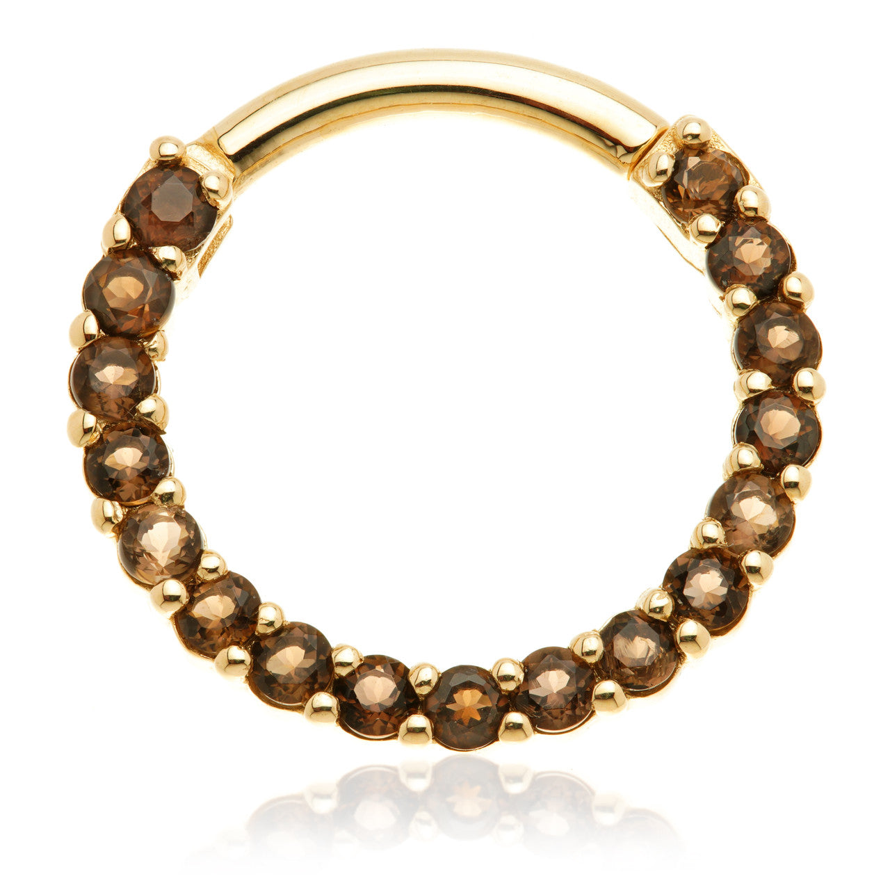 Solid 14ct Solid Gold Smokey Quartz Pavé Front Facing Hinge Ring