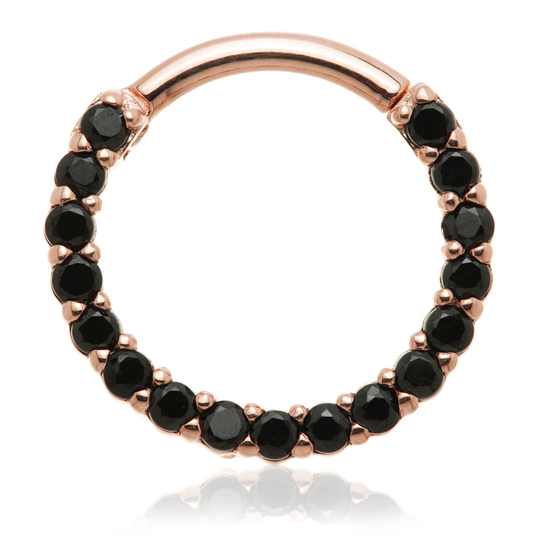 Solid 14ct Gold Black Spinel Pavé Front Facing Daith Hinge Ring