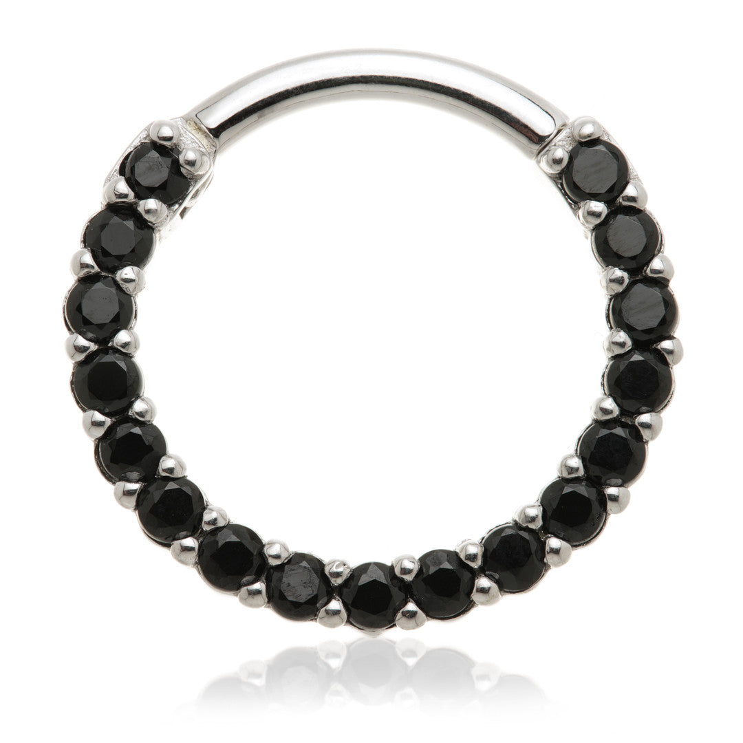 Solid 14ct Gold Black Spinel Pavé Front Facing Daith Hinge Ring