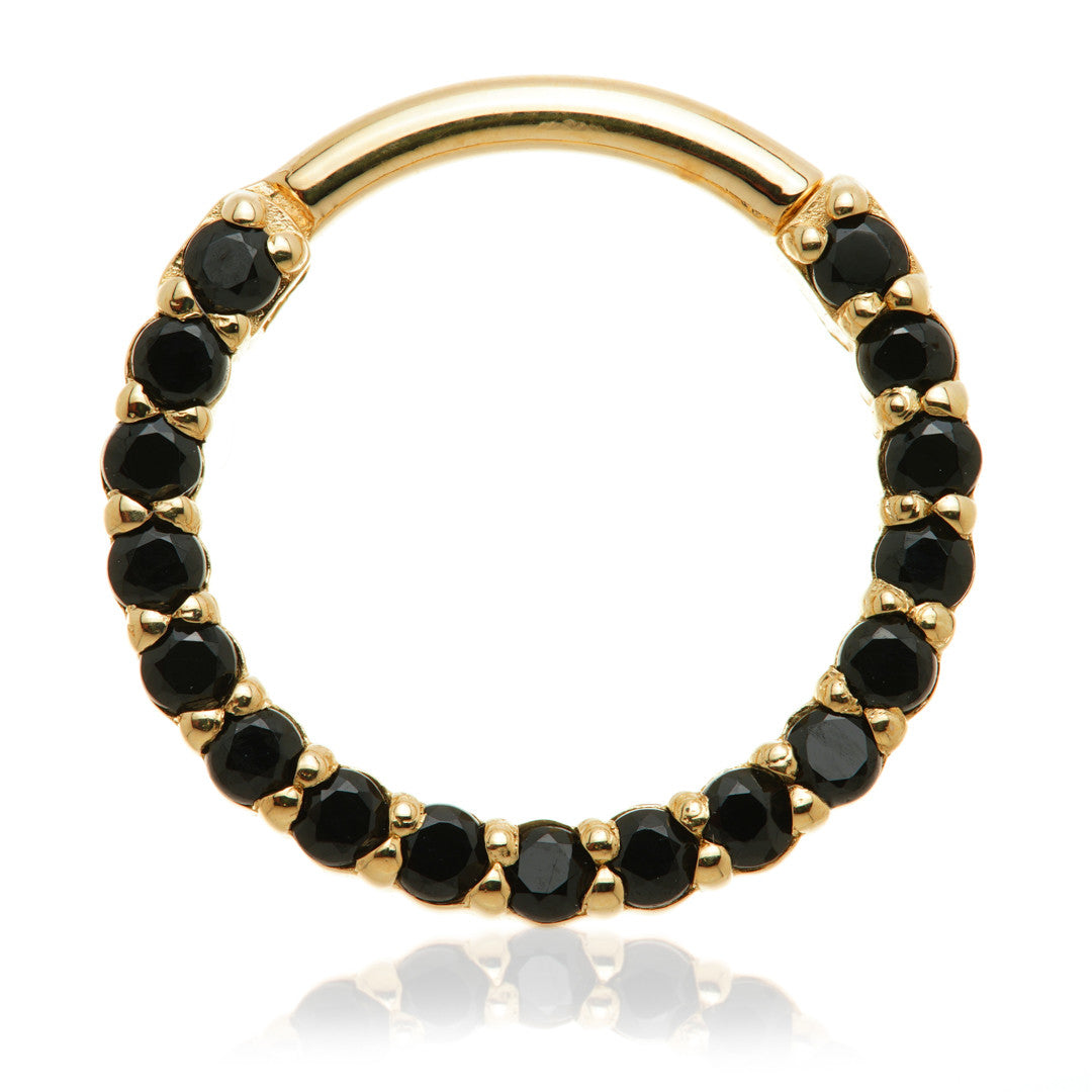 Solid 14ct Gold Black Spinel Pavé Front Facing Daith Hinge Ring