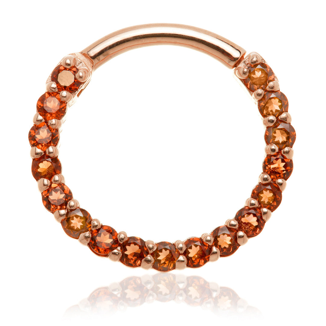Solid 14ct Gold Garnet Pave Front Facing Daith Hinge Ring
