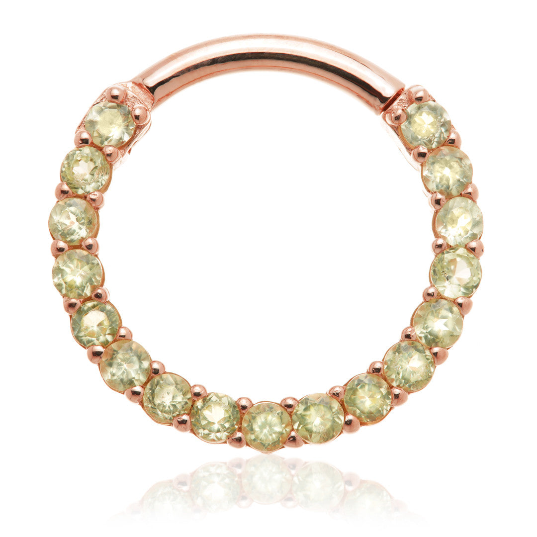 14ct Solid Gold Peridot Pave Front Facing Hinge Daith Ring