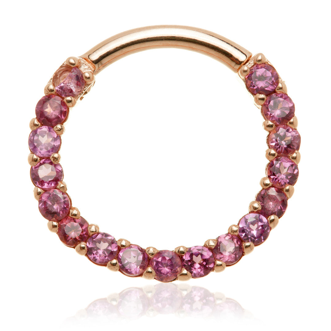 14ct Solid Gold Rhodolite Pave Front Facing Hinge Daith Ring