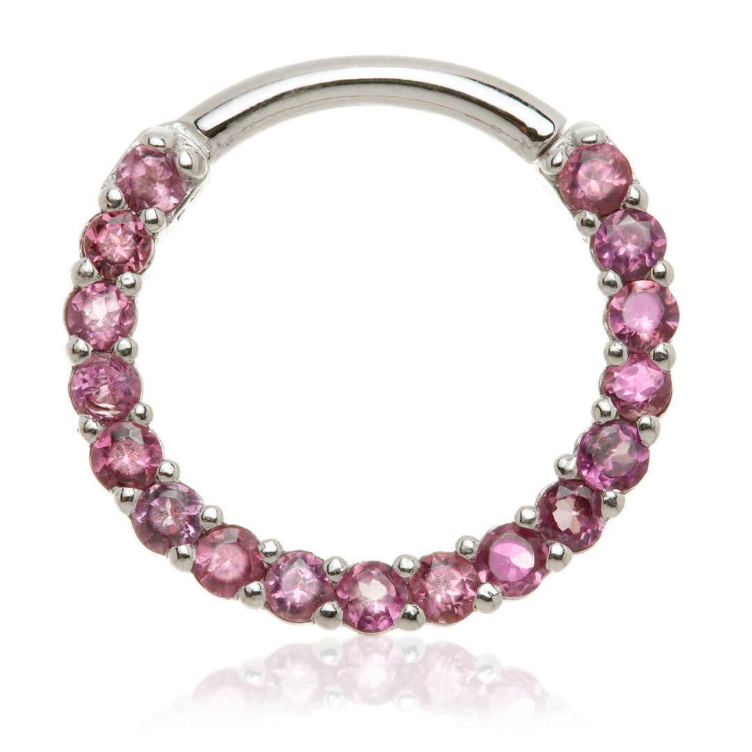14ct Solid Gold Rhodolite Pave Front Facing Hinge Daith Ring