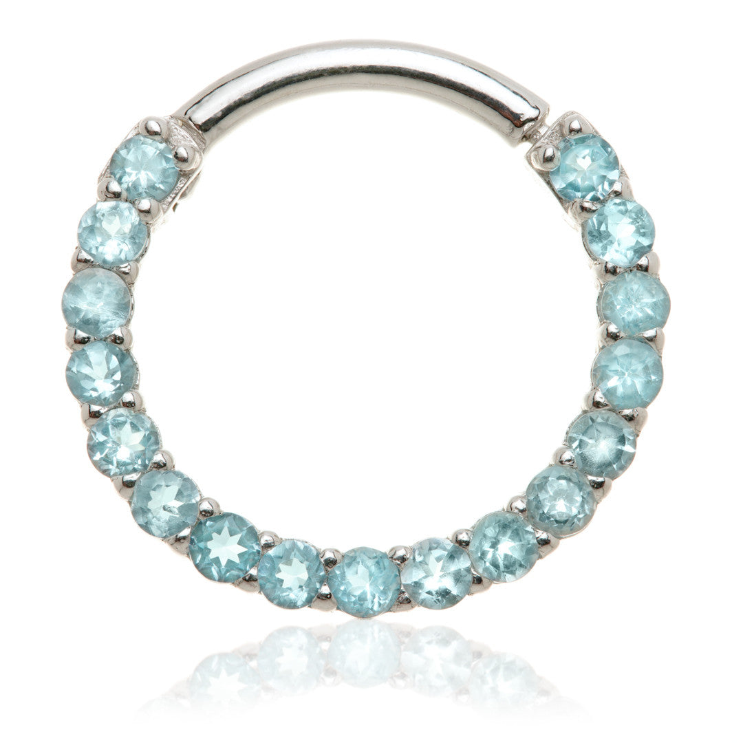 TL - 14ct Gold Swiss Blue Topaz Pavé Front Facing Hinge Ring