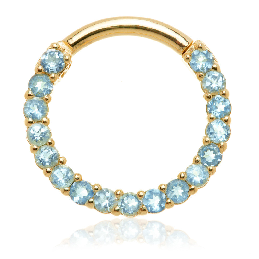 TL - 14ct Gold Swiss Blue Topaz Pavé Front Facing Hinge Ring