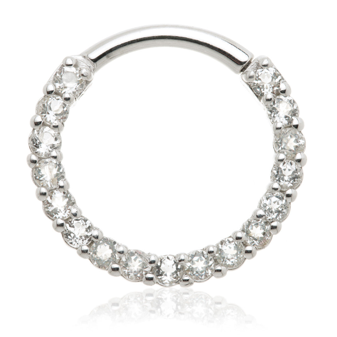 14ct Solid Gold White Topaz Pave Front Facing Hinge Ring