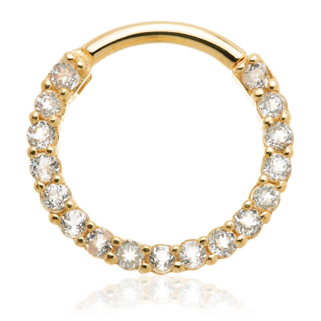 14ct Solid Gold White Topaz Pave Front Facing Hinge Ring