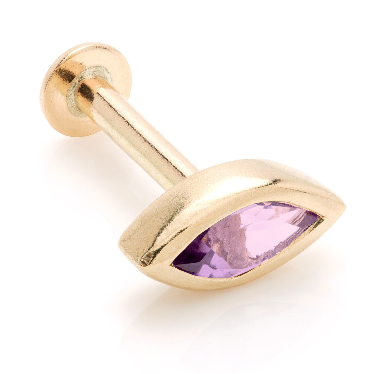 Solid 14ct Gold Single Amethyst Marquise Internal Labret