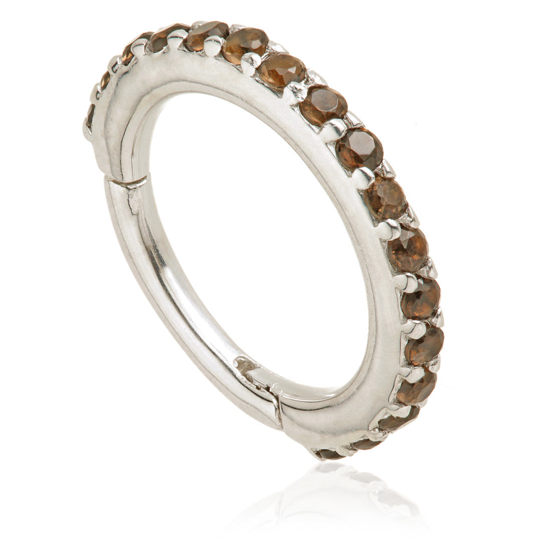 TL - Gold Smokey Quartz Pave Eternity Hinge Ring