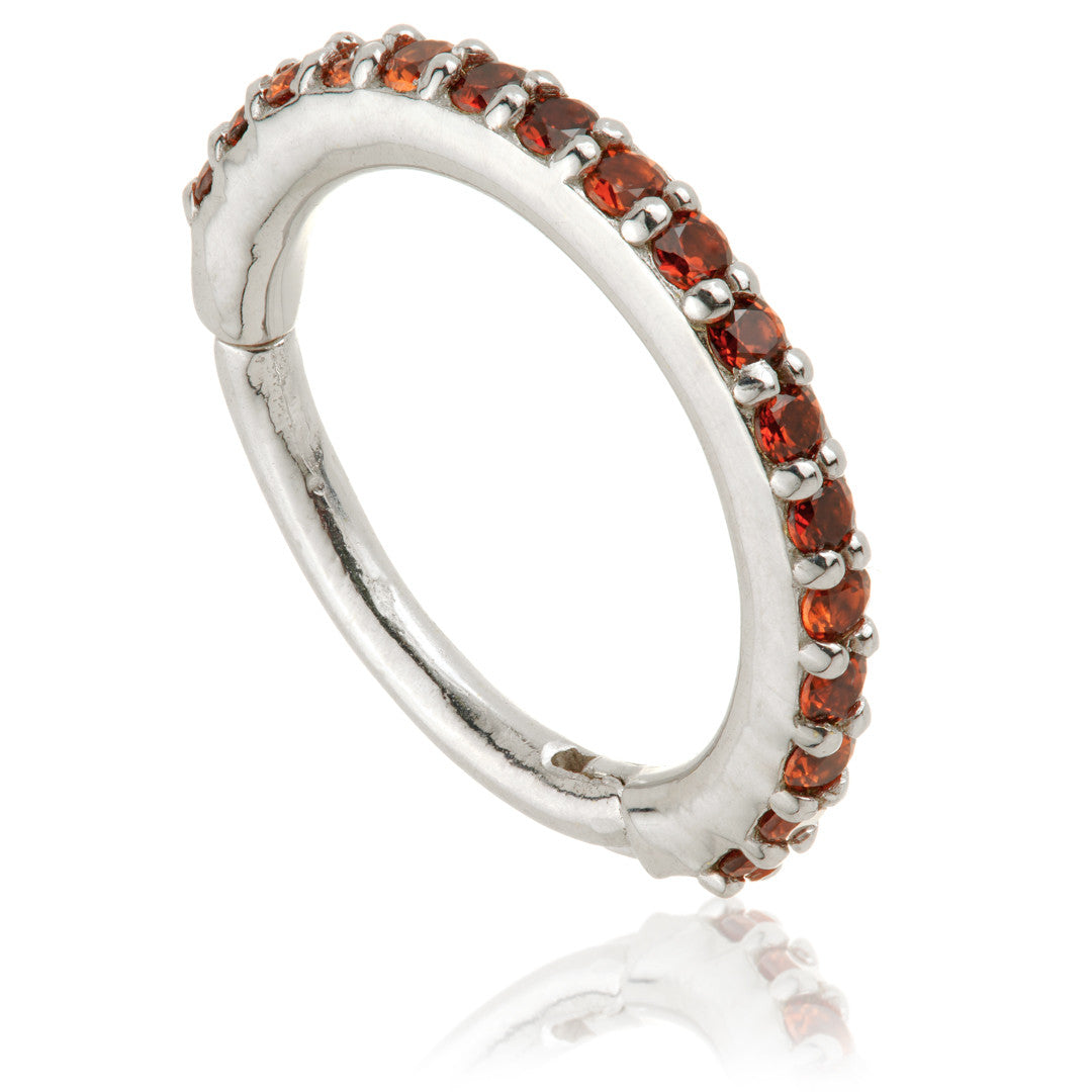TL - Gold Garnet Pave Eternity Hinge Ring