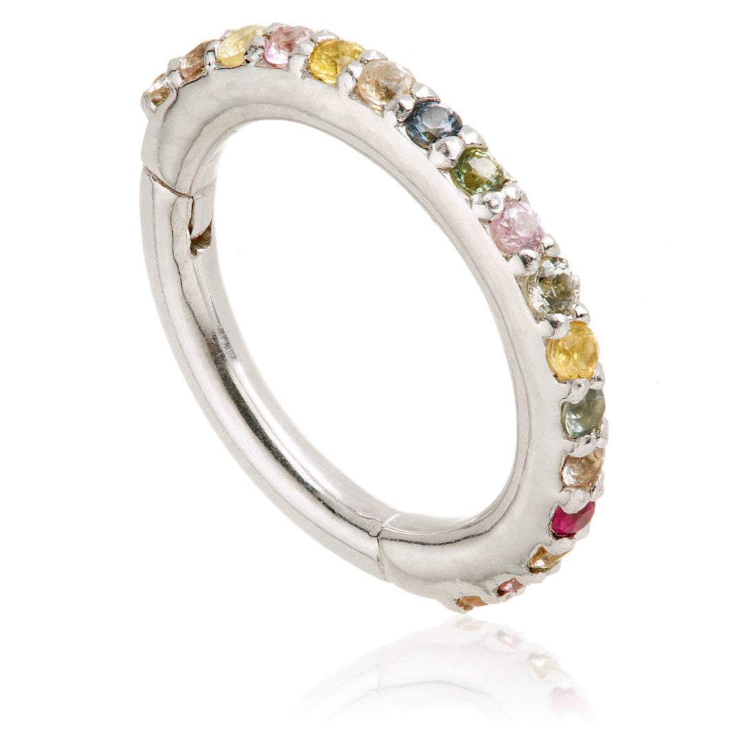 TL - Gold Multi Sapphire Pave Eternity Hinge Ring