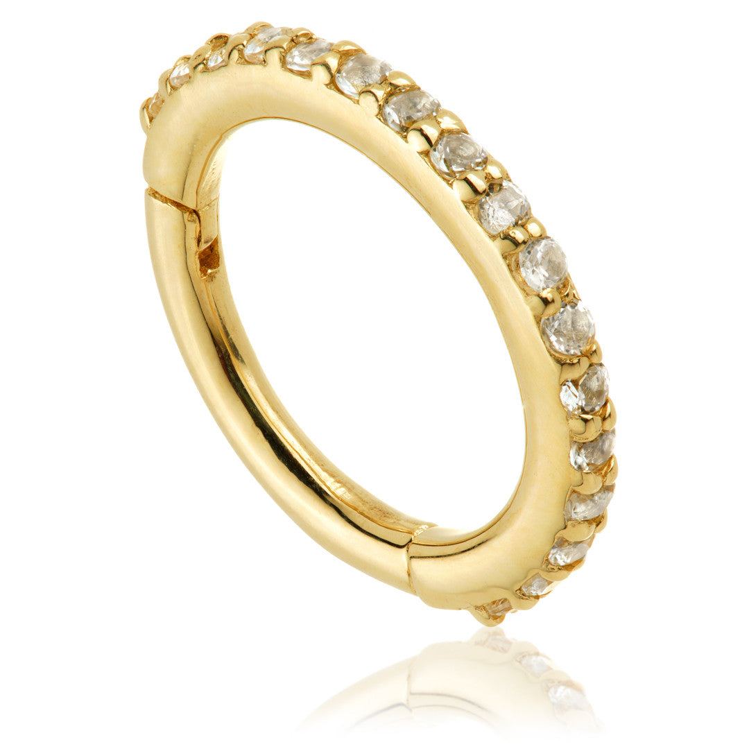 TL - Gold White Topaz Pave Eternity Hinge Ring