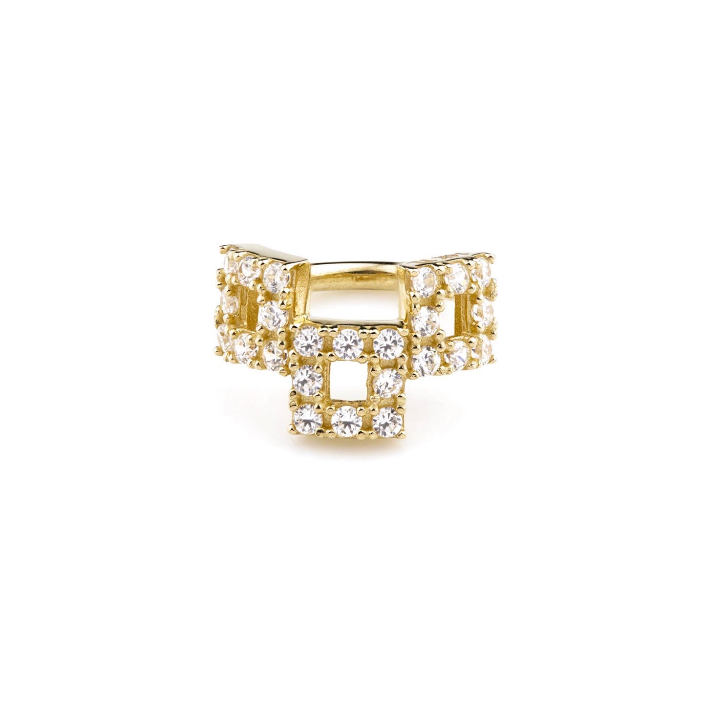 Solid Gold Pavé Cubic Zirconia Triple Square Hinge Ring
