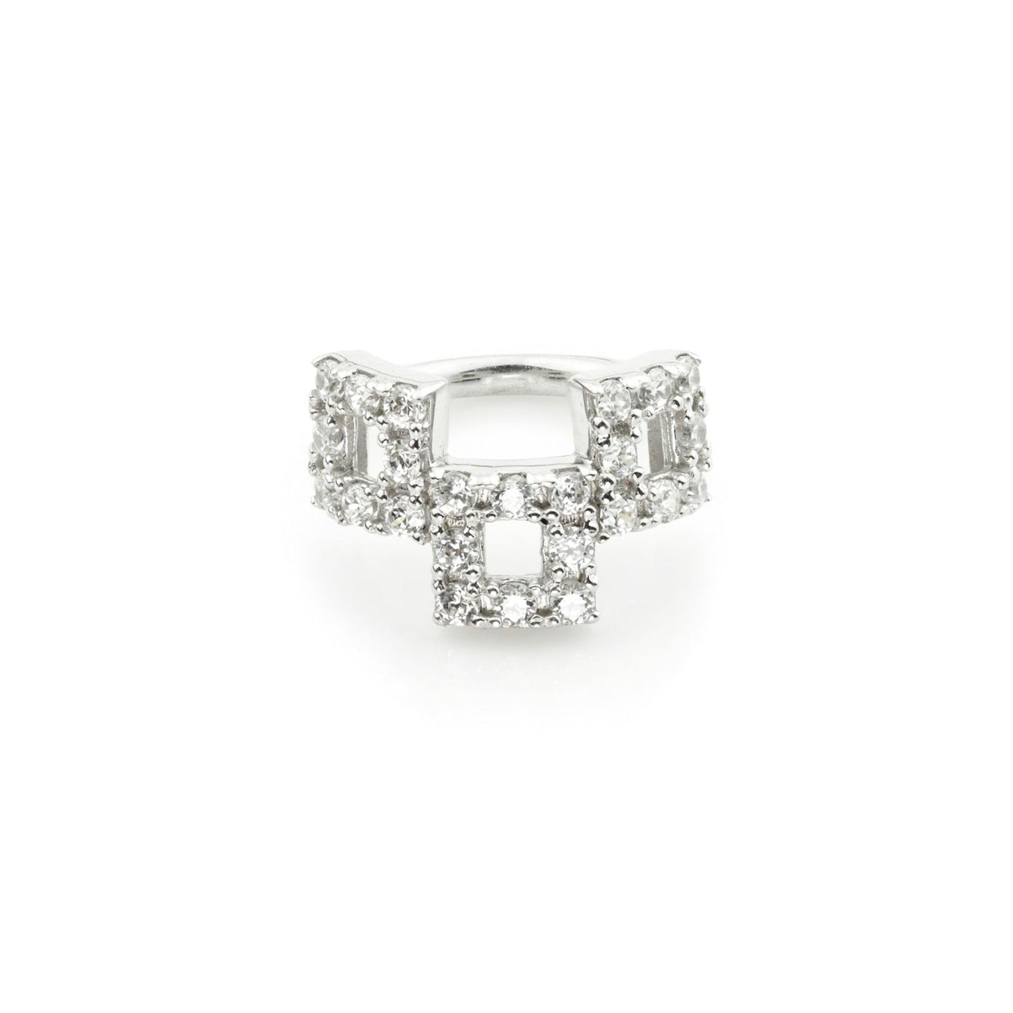 Solid Gold Pavé Cubic Zirconia Triple Square Hinge Ring