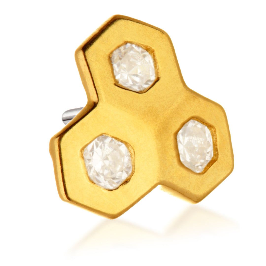 TL - 14ct Threadless Gold Honeycomb Gem Pin Attachment