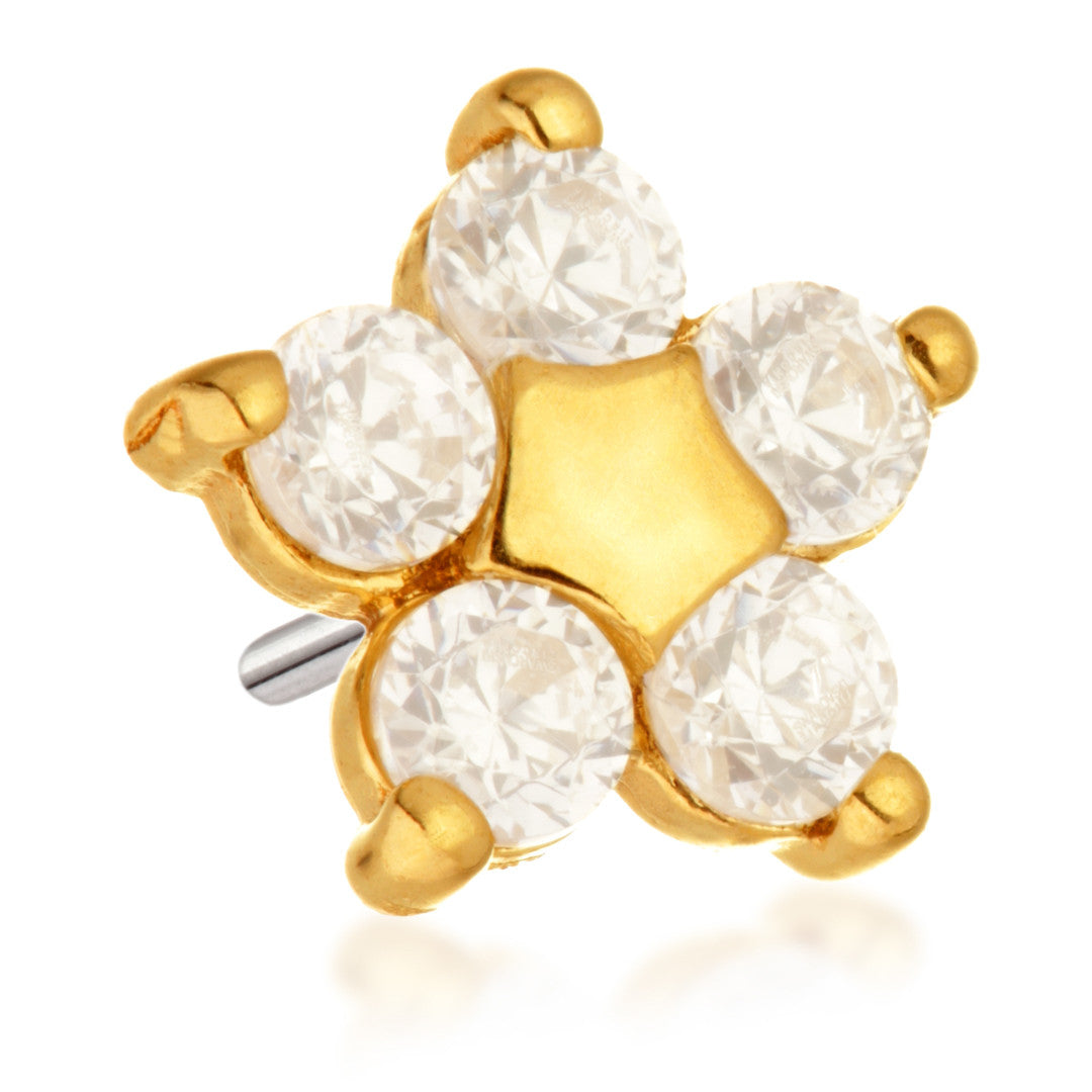 TL - 14ct Threadless Gold Flower Gem Pin Attachment