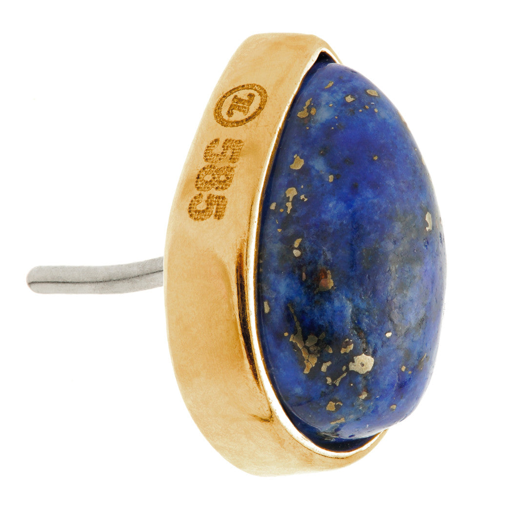 TL - 14ct Gold Threadless Lapis Cabochon Pear Pin Attachment