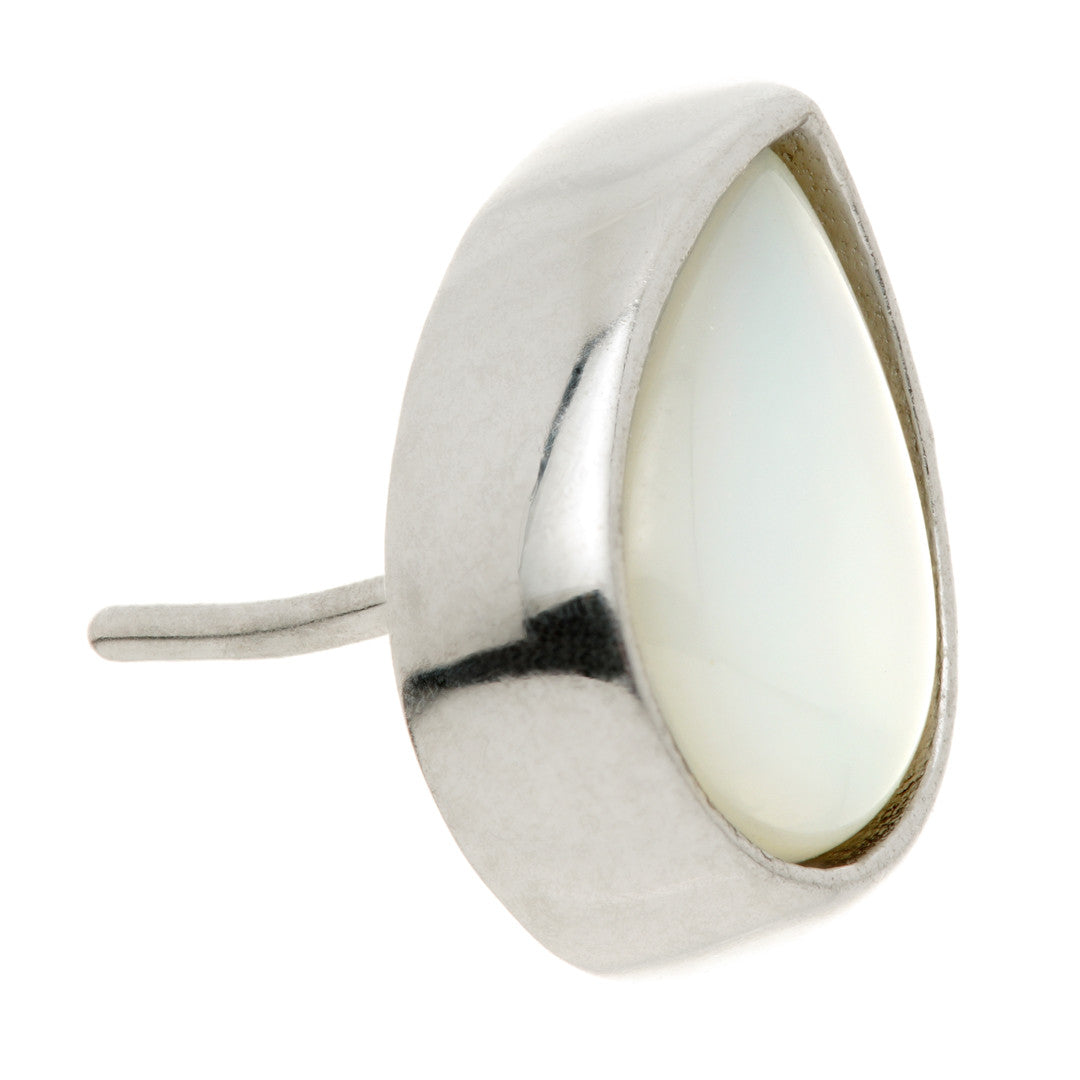 TL - 14ct Gold Threadless Mother of Pearl Cabochon Pear Pin Attachment