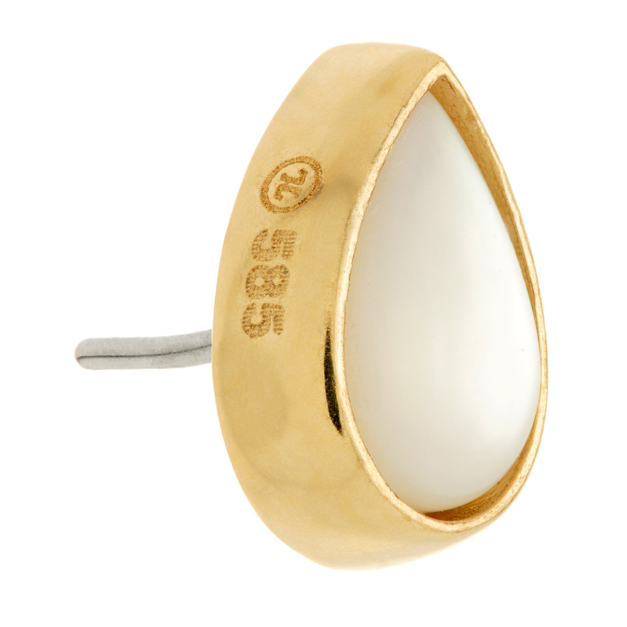 TL - 14ct Gold Threadless Mother of Pearl Cabochon Pear Pin Attachment
