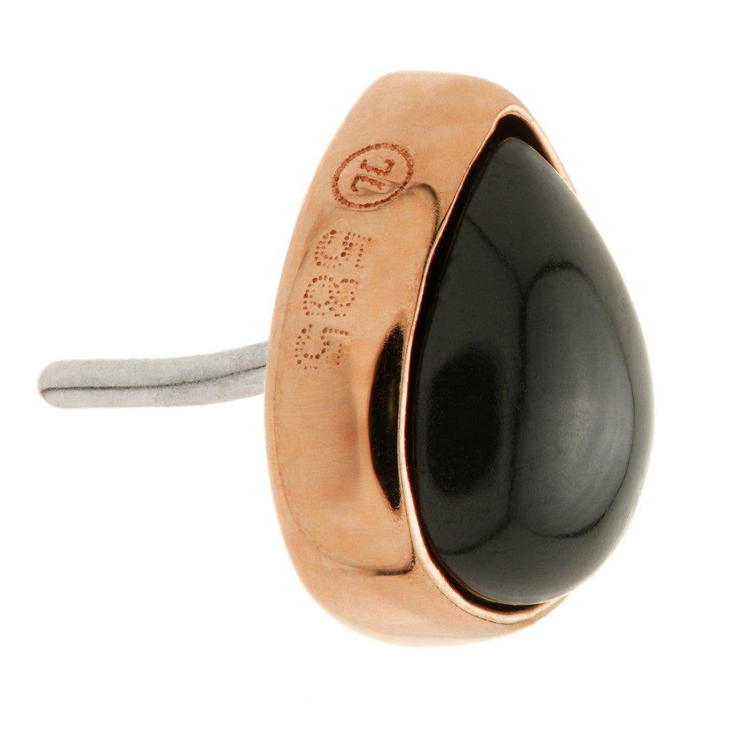 TL - 14ct Gold Threadless Black Agate Cabochon Pear Pin Attachment