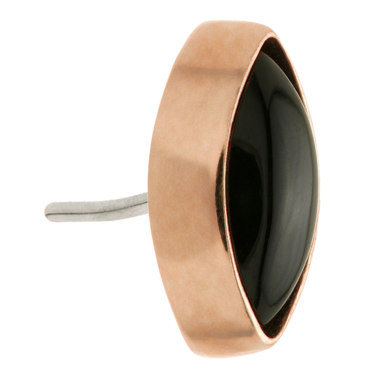 TL - 14ct Gold Threadless Black Agate Cabochon Marquise Pin Attachment