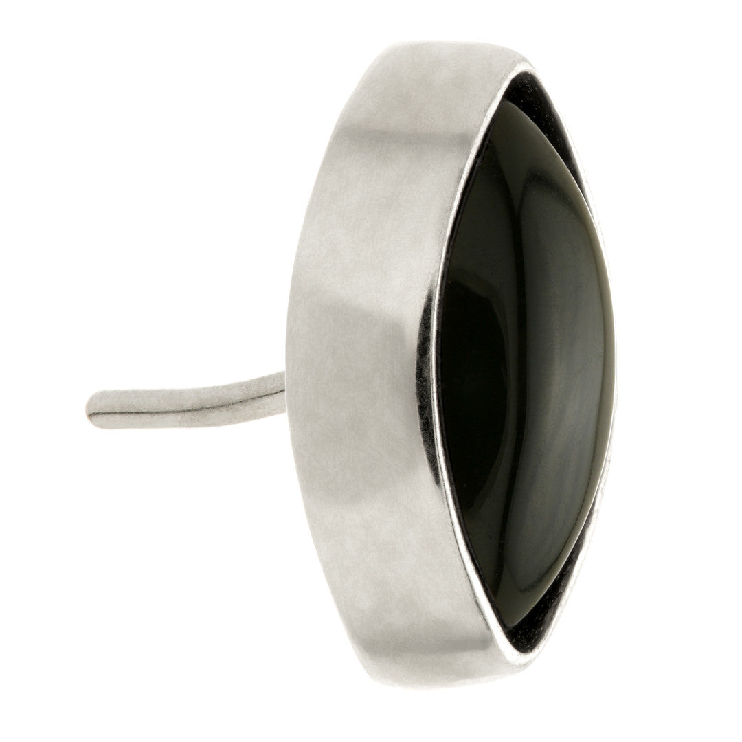 TL - 14ct Gold Threadless Black Agate Cabochon Marquise Pin Attachment