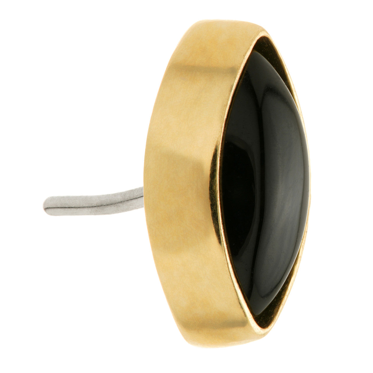 TL - 14ct Gold Threadless Black Agate Cabochon Marquise Pin Attachment
