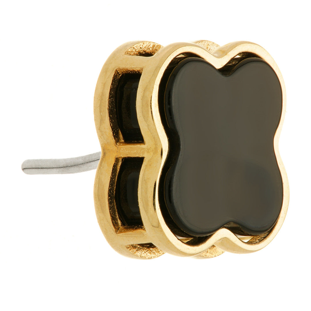 TL - 14ct Gold Threadless Black Onyx Clover Pin Attachment