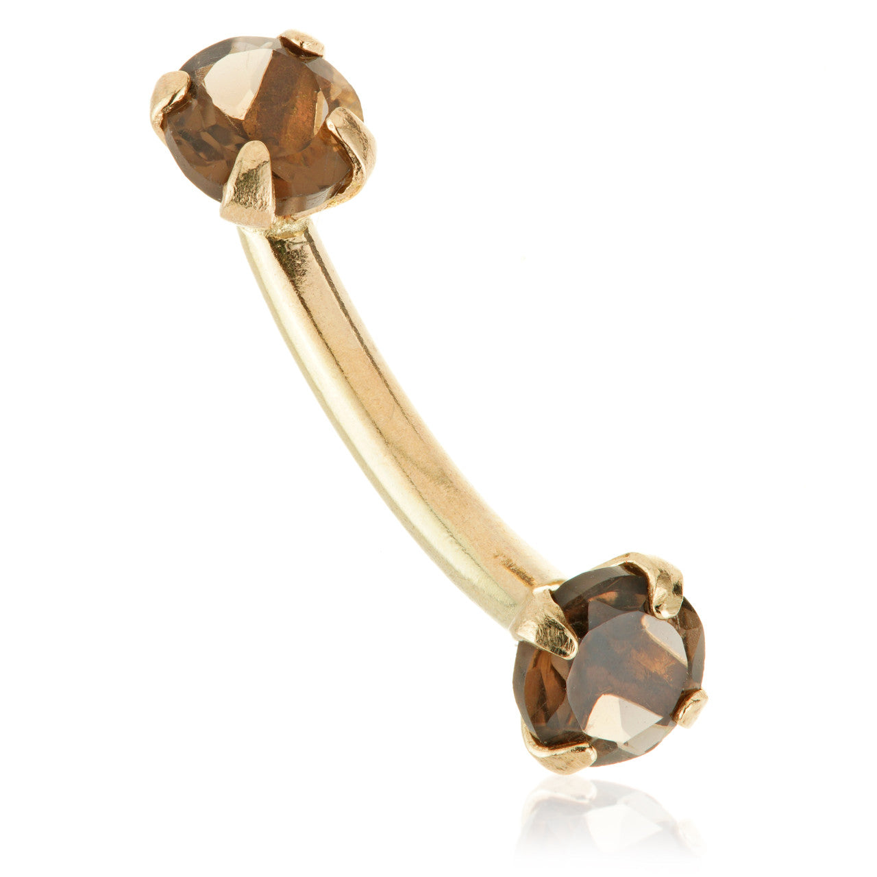 TL - 14ct Gold Double Smokey Quartz Prong Set Rook Bar