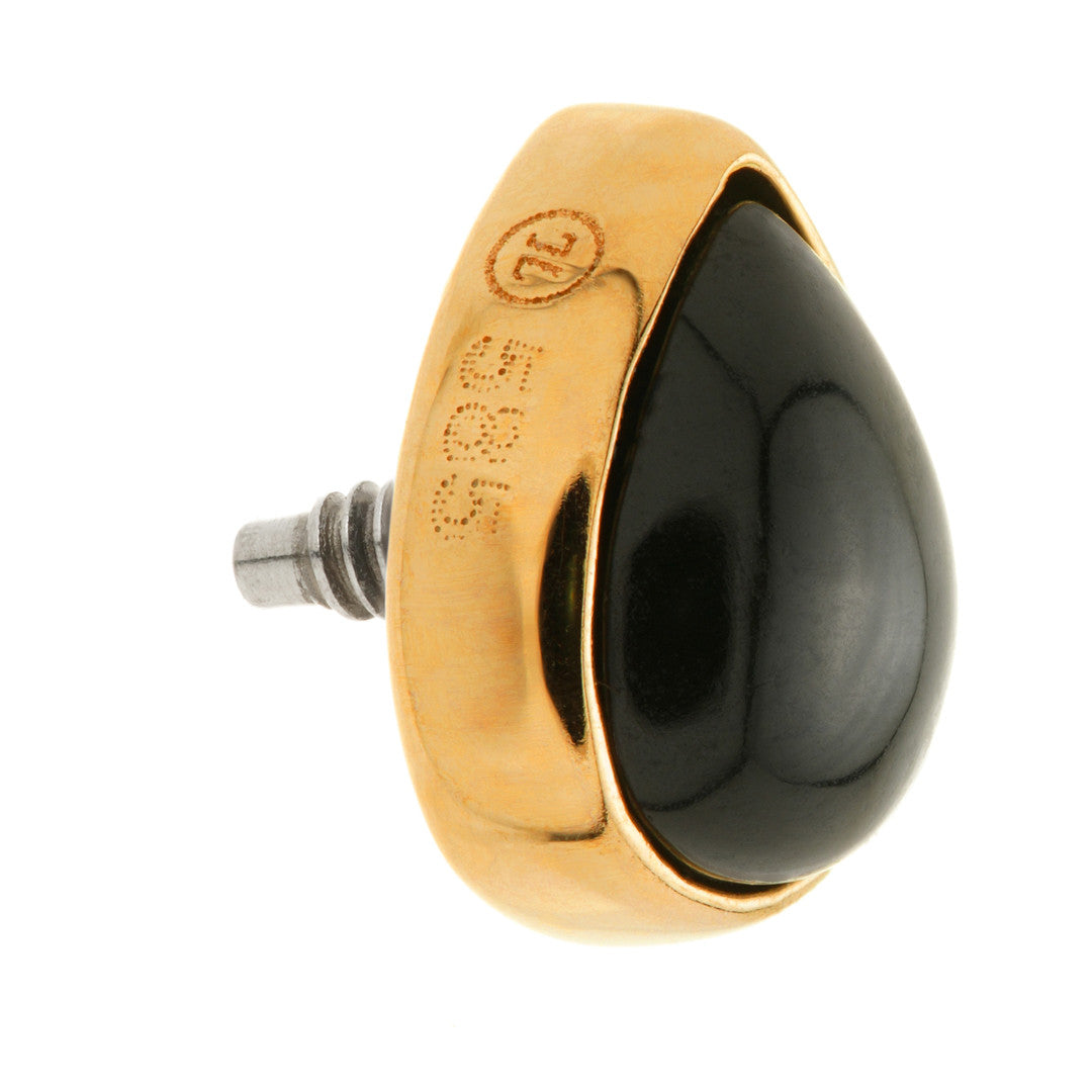 TL - 14ct Gold Internal Black Agate Cabochon Pear Attachment