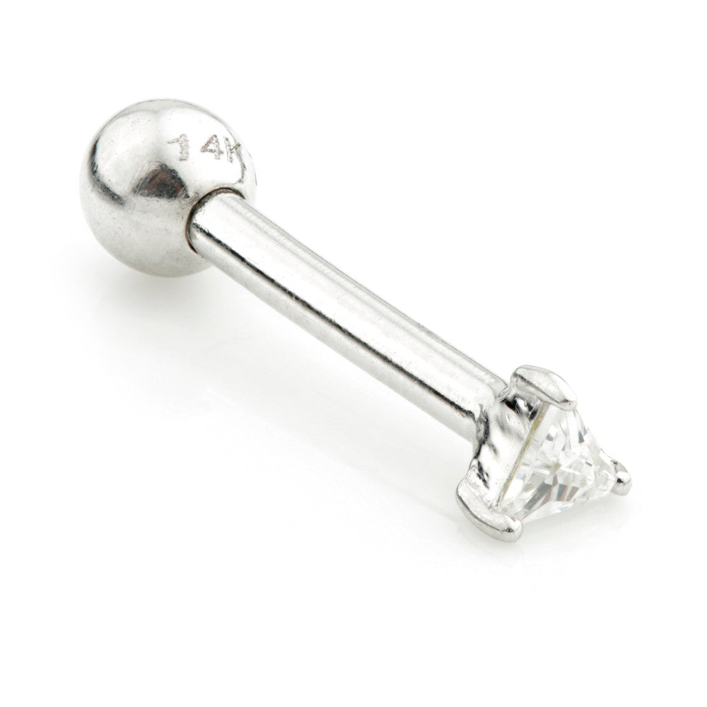 Tiny Triangle Gem Solid Gold Barbell Earring